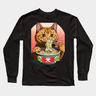 Cute Cat eating Ramen Long Sleeve T-Shirt